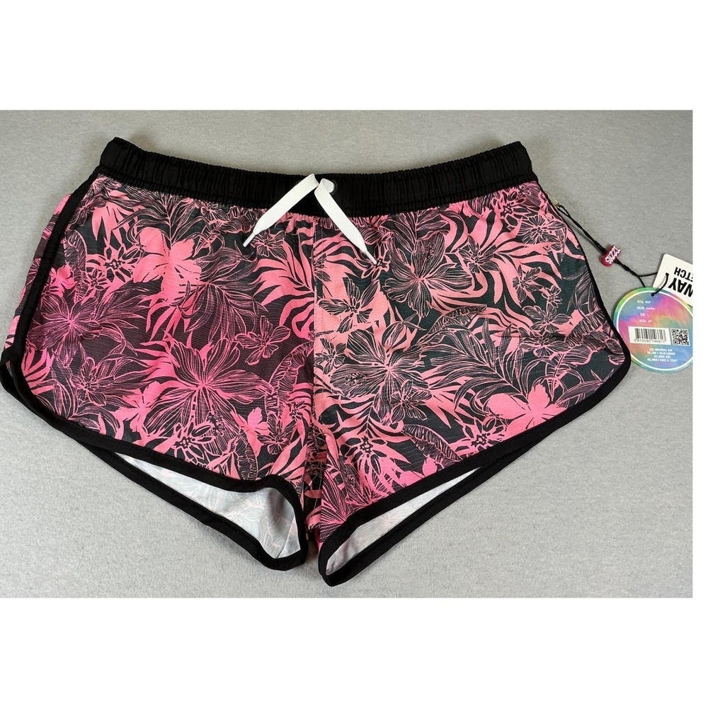 Suzzi Activewear Swim Shorts Womens‎ LG Pink Tropical Floral Beach Cover Up NWT